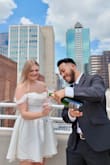 This dress was so comfortable and absolutely stunning. I wore it for my little Downtown wedding! I'm usually a medium, and that's what it suggested, but I sized up because I didn't want it to be too tight or short. It was a little big in the top since I got a large, so I could've probably gotten away with a medium, but I never thought it was going to fall off! - Abbi B.