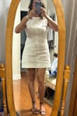 Great fit. Love that it's great for work or a night out. Great fit on my body type and age (54). Shows curves but not too form fitting to show flaws or underwear lines. Very comfortable and fabric weight is just right for summer. Not a heavy denim. Only drawback is that it seems to wrinkle easy. These photos are after a day at work. - Melissa L.