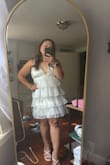 This dress is amazing and so so cute, my only complaint is that the zipper in the back is not the best quality and got stuck and ripped small holes in the fabric, not big enough to be noticeable, but still frustrating. - Alicia S.