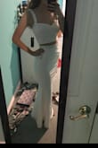 Typically in clothing I am a medium. But after reading the reviews about the top being too big, and many others ordering a size down, I decided to get a small. The top fits pretty good, and the skirt is great as well. I'm a little taller so the length is perfect and doesn't drag too much on the floor. Accentuates my curves and is not see through. - Kamdyn S.