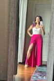I got SO many compliments on these pants yesterday!! They are so comfy but feel so fashionable at the same time. I saw the reviews saying they are too long without heels, but I found them to be the perfect length in flip flops. I am 5'9, though, and most of my height is in my legs (I have a short torso), but if you are also long-legged, these are going to look great on you! - Bethany B.