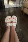 Wearing them now!  I like that they are so comfortable and are a little dressier than Birks - Karen K.
