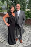 Size M, fit perfectly.  The material was not too heavy.  I liked the one shoulder, was very comfortable to wear.  Had many compliments. - Caryn K.