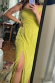 I was surprised by this dress - I love the fit, color, texture of the fabric, everything! I'm normally a medium, but I listened to the other reviews and ordered a small, and it fits perfectly. I usually don't wear colors this bright, but I absolutely love this dress! The color is stunning in person. I can't wait to wear this dress to two weddings this summer/fall! - Emma O.