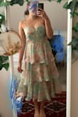 Okay so... I've ordered a Large because, when I measured myself, I was in between an M and L (M for the bust and L for waist/hips). I could kind of imagine the top part would be too big, and yup, it definitely was. Fortunately, I have a very talented grandma who was able to tighten the top part so it would sit nicer, and she also adjusted the waist as it was a little bit loose. When I opened the package, I was kind of disappointed in the colours because in the first model picture, the dress looks quite shiny, but it isn't really that shiny in person. However, I still love the dress, and the colours shine more in the light, and it's overall just a stunning dress. I love the fit and the flowy-ness to it, as I've been feeling a little insecure in my body recently, but this dress makes me feel a whole lot more comfier. Just wanted to point out that the top part of the dress is quite odd- its asymmetric style isn't for everyone. I'm not the biggest fan of the stitching, but it's not disgusting. Overall, gorg dress!! - Jumana A.