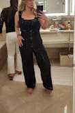 I was a size larger when I bought this. It worked well for my events. It does snag. Pro tip, rub fabric softener sheet to help prevent snagging. I had the pants hemmed long legs friendly. I have short legs and a long torso. - Ann M.