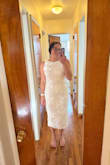As you can see by the look on my face, this dress was not it. It would be cute on a very straight up and down figure for like a summer farmers market but not for rehearsal dinner. The material was thin and it reminded me of a grandma dress but not in a cute vintage way. There is also no chest support which wasn't a surprise. - Isabella W.
