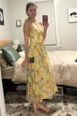I'm in love with this dress! I was a bit nervous because it didn't have any reviews, but it's exactly as pictured. I'm usually a size small, and the small fits like a glove. It's perfect for the garden wedding I bought it for. I originally bought the butter yellow purse that was recommended to go with it, but the yellow on yellow ended up being too much. I will be going with a dark burgundy purse instead, which adds a nice pop of color against the beautiful yellow.
I bought a few other dresses in case this one didn't work, but this one was my favorite! - Jessica K.