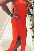 Great fit! I had it altered to fit a little tighter around the arm hole. No need for a bra, perfect with all heights, heels or sandals. - Beverly C.
