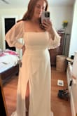 Found my dress!! I absolutely love the way this falls, neckline is gorgeous and I actually like the sleeves up even though I know it's meant to be worn off the shoulder. Hey I like that it's versatile though! - Amanda C.