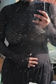 Despite being mesh, this shirt is actually pretty warm. The only downside is that it's a bit tight because I'm on the chunkier side, and the fabric is a bit rough/itchy for something I'd wear as a bottom layer. It's warm enough for an East Coast fall or even a California winter, unlike typical mesh tops. I'd say it's a little snug around the arms, but I think that's because Lulus clothes tend to run a bit small for leaner bodies, and I'm on the tall and chunky side. The length of both the torso and sleeves are perfect even when I need longer sleeves and tops for my long arms and large bust, although I'd prefer if the mock neck were higher.
" Bust 45 inch/36H
" Hips 47 inch
" Sleeve 23 inch
" Back Width 17¼ inch - Rini F.