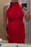 I found this dress to be very lightweight and cheap feeling. The midsection ruched area is awkward, and I was disappointed for how much this dress costs. - COURTNEY S.