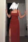 fits absolutely perfectly and is the dress I will be wearing to my best friend's wedding. Cute color, good material. The only thing is that the slit can open up all the way, so I might just put a stitch in there so it doesn't open up when I walk. I also need it slightly hemmed, but so cute and fits my style - Ashlee G.