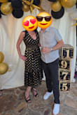 I got this for my husband's 50th outdoor party. The decor was black and gold and I bought a few different dresses including this one thinking it might work or look cheesy. It actually looked great and I got a lot of compliments. I am not too much a fan of the ruffled edged sleeves but the wide neckline helps bring it back and the slit really helps keep it cute and a little sexy. The waist is elastic and comes in at the perfect spot on my body type. - Shelly F.