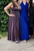 First, I want to say this dress was much higher quality than any dress I have ordered from Amazon and all the other retail stores I visited.  
I initially ordered a large dress. It was way too tight across my chest. I had to reorder an XL, which was too big everywhere else. I had the dress hemmed. It was probably 8-10 cut from the bottom. The material is heavy, so I think it hung nicely and didn't accentuate my belly. - Sue E.