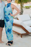 Such beautiful colors for a beach wedding. It did stretch out throughout the night, but I think if I sized down, the neck buttons would be too tight. Very comfy though! - Chandler K.
