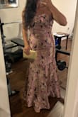 This dress looks so fancy, and it's perfect for a black tie wedding that I have coming up. The fabric is not stretchy FYI, but it fits like a glove, and I feel great. 3 inch heels, no need to hem it for me! A little tight on my hips, but it is perfection. I'm so excited. - Julia M.
