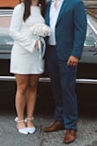 This dress was absolutely perfect for my courthouse wedding. I will say the dress was on the tighter end of a size medium. It was snug when I sat down. Besides the sizing, the dress was high quality, and the perfect vibe for our August elopement. If you're thinking about buying this dress, buy it! - Maddy M.
