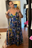 I have fairly large boobs (between a 38C-38D) but even so, the inside lining showed on this dress no matter how tight I got the straps which was surprising for me bc that's never been an issue before. So, as gorgeous as it is, it'll be going back. Had the same issue with this exact same dress but in maroon too :( - Allie M.