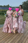 This dress worked perfectly for a bridesmaid's dress.  The side slit was a blessing for a very warm midsummer wedding.  It fit perfectly with a little wiggle room and was comfortable to dance the night away in!  Even with heels, the dress is lengthy and may require alterations for those who are shorter. - Rose B.