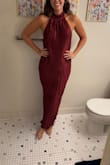 I ordered the burgundy for an October wedding, and it's so gorgeous. Reviews said that it runs big, so I ordered a small (I'm usually between a small and medium), and I'm glad I went with the small. The medium would've been too big. The dress is amazing, good quality, love the color, and super flattering, especially being tall with a slender build! I'd definitely recommend buying this dress for a formal event. - Madison K.