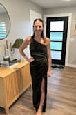 Five stars for this dress! I purchased this dress for my son's fall wedding. The olive green color is so pretty, the velvet is super soft and lightweight, and the dress fit perfectly! I am 5'5-5'6 and the length was perfect with heels. I would definitely recommend this dress! - Ivy U.