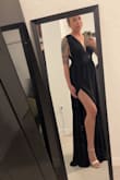 This dress is beautiful! I originally ordered a small (recommended by website), but it was a little too big, so I exchanged it for a x-small and it fits very nicely up top. It is just sooo long, I'm going to have to get it tailored for an upcoming wedding. I am 5'3 and it drags on the floor, even with heels on. Still love it and will be keeping it! - Elizabeth L.