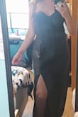I have ordered and shipped back almost 20 dresses in the past month from places and hated them all because I've been having issues with stomach bloating and wanted a dress that would help disguise it but that i could still feel classy and sexy in. This dress delivered just that! The material is nice and feels sturdy. I will say I probably could have fit in a Medium which is my usually size for Lulus but I purposefully ordered a large to ensure the waist would be loose and comfortable. From the bottom of the belt down, the Large fits perfect! From the top of the belt up it is very large, so I am having it tailored. I am also having the tailor add a snap to the belt because it keeps falling out of the side loop which is annoying. Lastly, I have long legs and the dress is long. Im wearing ~3.5" heels with it and needed it shortened about a half inch. Otherwise, I am so incredibly happy I found this dress and to finally be done hunting for a dress! I HIGHLY recommend it! - Lindsey L.