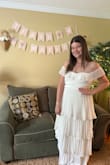 I typically wear between a large and an XL. Initially, I ordered a large size, but it was too tight, and I couldn't zip it up. So I exchanged it for an XL, and it fits perfectly. I love the style, and can't wait to wear it at my bridal shower! Update: I got so many compliments at my bridal shower! It's a little hard to zip up and can get stuck, but I got it. And I'm not big chested so there's some room there, but I didn't mind. I love it. It's not see-through and beautiful outside. - Courtney W.