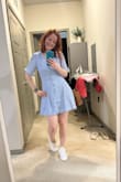 The dress is so dreamy! Fits perfectly around a small waist and curvy bottom. There is a small strap in the back that helps cinch in the waist more if needed (I did). I would have liked it an inch longer, but it works well as is. The sleeve bell detail brings an ultra feminine touch, and love how girly it makes me feel while being modest. I plan to wear it on a trip to Madeira in October, can't wait. - Gabriela L.
