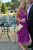 I wore this dress to a summer wedding. It was comfy, fit well, and received lots of compliments. I wasn't able to wear a bra, but wish I had ordered some dress tape because when I sat, the straps were a little loose. The side zipper is extremely tight, and I needed to move the dress around to zip it, but once it's zipped, it fits perfectly. I will definitely wear it again. - Bridget P.
