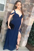 This dress was absolutely amazing! I am 6 months pregnant. It fit nice around my belly. I took my measurements before ordering and ordered accordingly. I would not have went a size down. The only part that was big were the straps and I just got them altered and I also got the dressed hemmed since it was a bit long. Other than that, it was truly an amazing dress!!! - Teresa F.