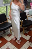 Obsessed with this dress for my bridal shower. 5'2 but wore with heels. Adjustable straps so you can easily wear with strapless bra. - Caroline T.