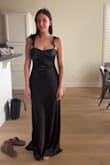 This dress came just as described. I love it! I wish my breasts filled it out a little more but otherwise it's great. I'm 5'6 and ~ 120lbs. I was concerned it would be too tight and show my stomach sticking out and my constant bloat, but the dress did a great job at not exaggerating that area! - Samantha P.