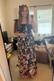 I bought this to attend a wedding as a guest. The dress is beautiful and fit true to size (XL)! The straps did fall down a lot, and don't really offer support, but I was able to wear a strapless bra so that wasn't an issue. At one point, I just started wearing the straps off-the-shoulder, which solved the problem and looked really cute. I wore wedges and didn't have any issues with the length. I was able to sit down in it comfortably and dance! - Sydney H.