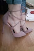 Love the shoes so much.  Great quality and super cute. Only downside is they run a bit large. Not too much of an issue because the ties keep them on but you can tell they look a bit big and my feet slide around in the shoe. I'm a size 8 in heels and would buy a 7 instead if I could. You can see in my second pic of where my foot should fit in the shoe and were it actually fits with my heel against the back. - Alexis H.