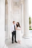 The dress is beautifully made, with a great fabric and pretty detailing! I do have a larger chest, and found that that caused the top to be a bit tighter than I would like and at times made it sit odd, but overall, it fit beautifully, and it looked great for our engagement photos! - Riley F.