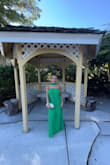 I attended a wedding in August, and it was absolutely perfect. Multiple complements. The green is so pretty in person. Only downfall was I had to get it hemmed because I'm short, but besides that, it was a great buy. The scarf is the perfect touch!!! I paired it with gold jewelry and gold kitten heels. Worth the buy! - Monica S.