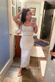Great material feel, a built-in skirt slip so it is not see through! Wore the top with adhesive bra and nothing showed through either. Very happy with this set! - Bianca G.