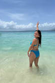These bottoms have great coverage, and the netting details on the hips add a fun texture. It's hard to tell from my and the model photos, but the blue material has a glitter shine to it. I wore these on vacation in Puerto Rico for my best friend's bachelorette party and got lots of compliments on the swimsuit set. I swam and walked in them a lot, and they are very comfortable and never felt like they moved out of place. - Isabelle D.