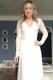 Fit is great- material is good quality! Sleeves are crochet so no stretch but thankfully they fit me perfectly! Wearing this dress for both my bridal shower and rehearsal dinner. Had to hem it quite a lot at bottom because it was sooo long. So if you are tall / want to wear with high heels this won't be an issue for you! Very satisfied with purchase! - Mindy D.