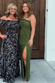 My review says M, but I wore a small. 140 lbs, 5'4. The dress was very long, so I cut it and didn't do a hem because the fabric didn't look like it would fray, and it worked out just fine! No one could ever tell. If you have any hips at all, the seam in the front of the dress bunches up awkwardly. Overall, it was a very beautiful dress and I was complimented all evening! 4/5 because of the seams. - Faith E.