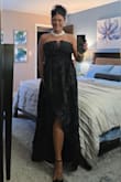 This dress was a show-stopper. A tad big in the bust/upper torso, which was problemsome having to pull it up all night. But I felt like a princess regardless. The dress is stunning. The v-notch neckline, coupled with multiple layers, added to the drama of the high-low dress and textured fabric. I received a compliment every time I turned around. I cannot say enough wonderful things about the beauty of this dress-pictures do not do it justice. - Nikki W.