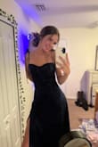 How I wanted it to fit vs. how it fit. Definitely super loose around the chest and waist, not flattering on me personally. Color is more black than navy blue in indoor lighting. Decent quality, just not a good size for a tinier person. - Candace E.