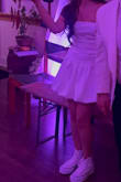 I was hesitant to buy a short second dress for my wedding reception but I am so glad I did! I changed into this after all the formalities and so glad I did! It's nice to have something lightweight and clean to put on to end the night. Wore with white converse! Got lots of great reactions! The sizing was a little big, but I don't have much chest so that's prob why! But I don't feel like you could notice. If anything, it was comfy! - Maribel S.