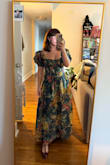 I bought this dress for an afternoon tea in London. I love how the dark floral felt both fall and girly. I am quite short, so it hits right at my ankles (I will probably have it taken up eventually). I could have probably sized down, but I was afraid the bust and rib cage area would be snug. The fabric is beautiful. It flows nicely. The sleeves are not too tight on the arms. It really is quite beautiful! - Hannah J.