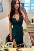 Bought this dress for a black tie fall wedding. It fits like a glove and the material is thick, a bit stretchy, and slimming. Quite long and will have to wear at least 3 inch heels - Laura M.