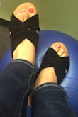 I am happy with these sandals. They are cute, really comfortable, and easy to slip on. The sole is really cushion-y, so it feels great on my feet as I walk. The straps stay put, they aren't too tight or too lose. They look good with different styles of jeans (skinny, straight, and boyfriend). Overall, nice for the price. - Carolina S.
