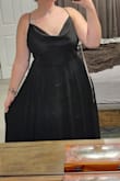 In all honesty, this dress was perfect. Length was perfect for me, silhouette was spot on. The problem came when I was trying to figure out what sticky bra to wear, as I had the dress on, the shoulder strap just broke. I put a safety pin in the straps, but I was still too scared to wear this out in public because of the fear that something else would break. - Monica T.