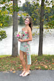 Love the color and the floral detail&got so many compliments! Spent a lot of time tugging at the hemline to make sure it wasn't riding up, but there's not much forgiveness. I wore jazz shorts underneath just in case. I wish it were a couple of inches longer bc it's the perfect color for a spring wedding I'll be attending. It's too short for that. - Kimberly L.